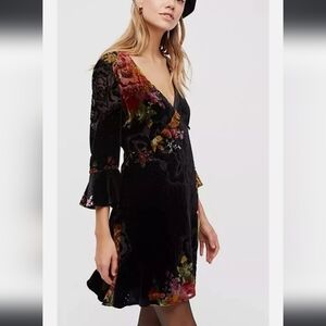 NWT Free People "Time On Your Side" floral Boho mini dress Black Small